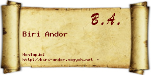 Biri Andor névjegykártya